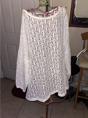 White Open Knit Long Sleeve Sweater